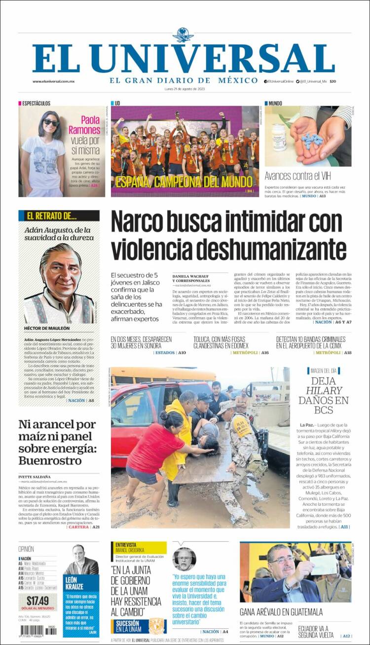 Portada de El Universal (Mexico)