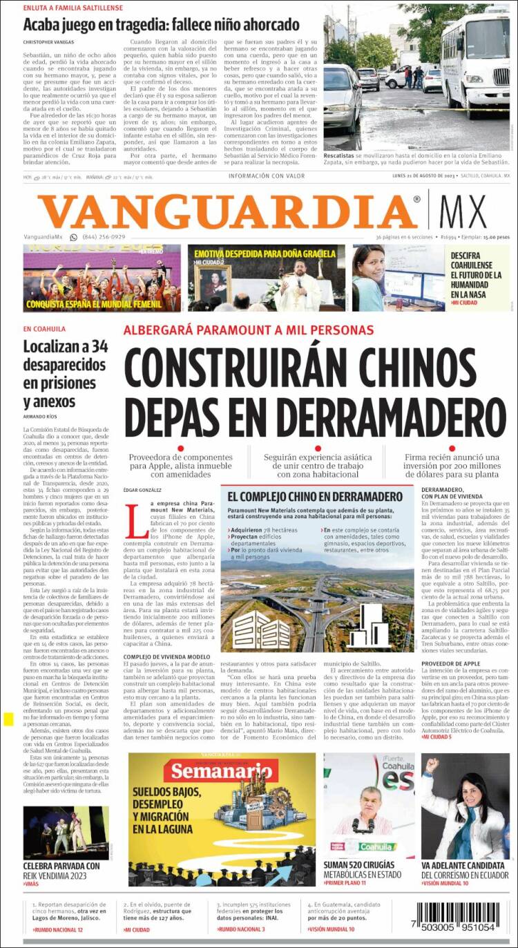 Portada de Vanguardia (Mexico)