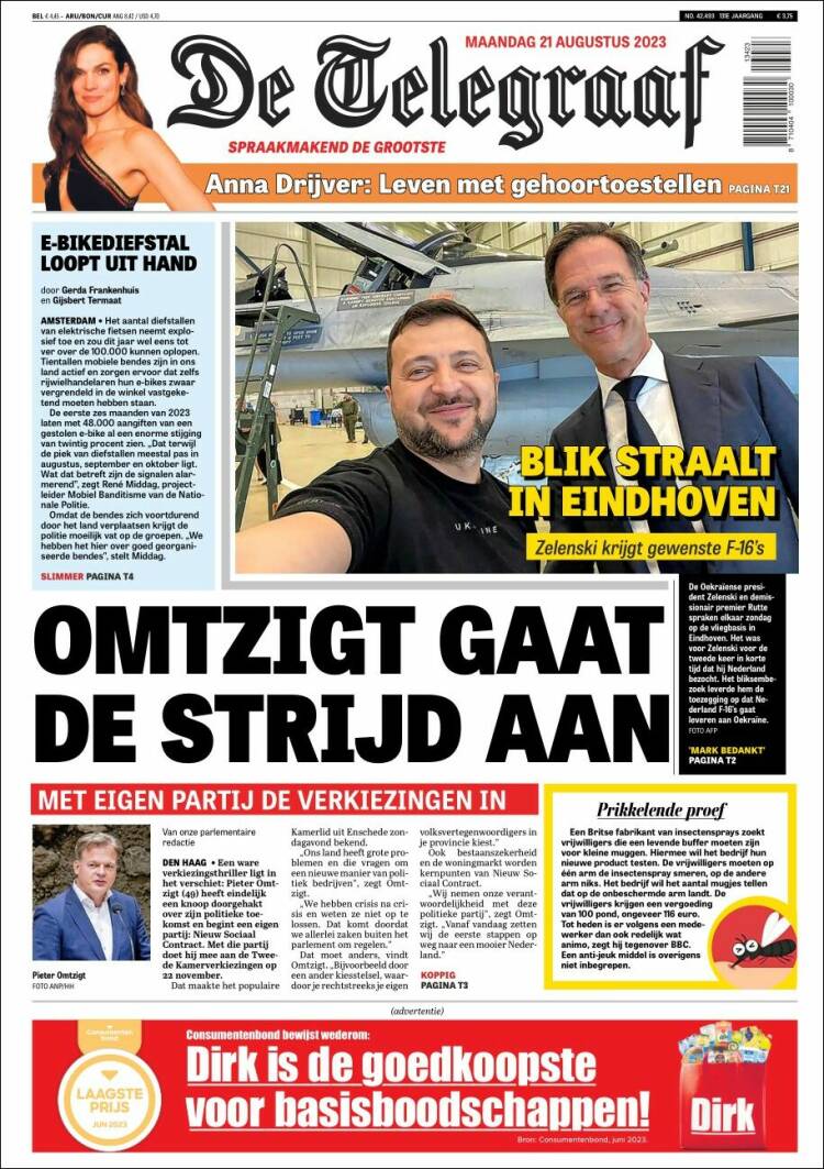 Portada de De Telegraaf (Pa&iacute;ses Bajos)