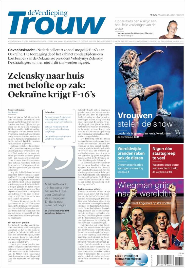 Portada de Trouw (Pa&iacute;ses Bajos)