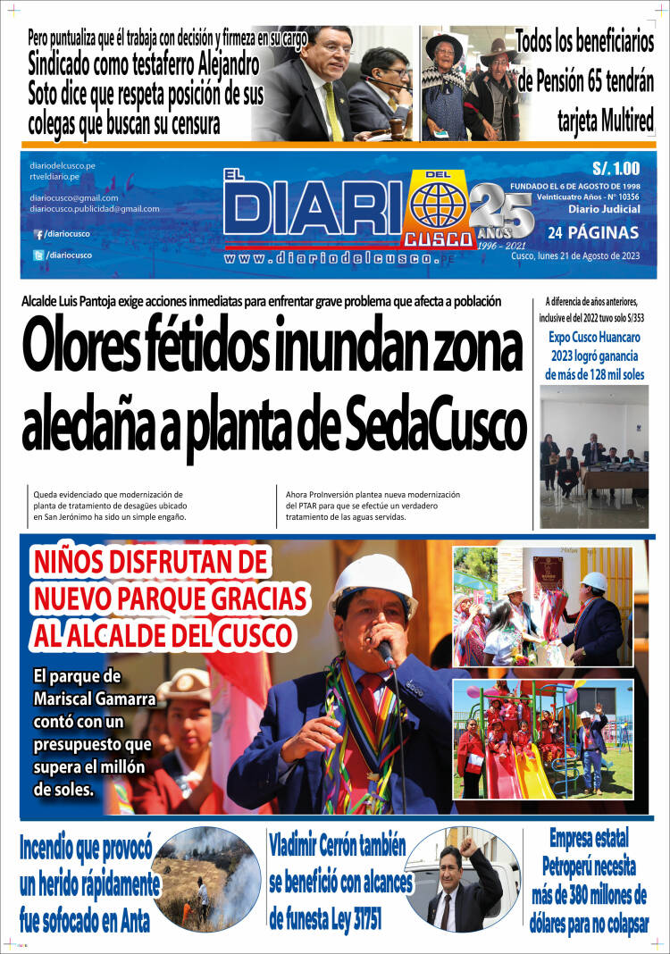 Portada de El Diario del Cusco (Per&uacute;)