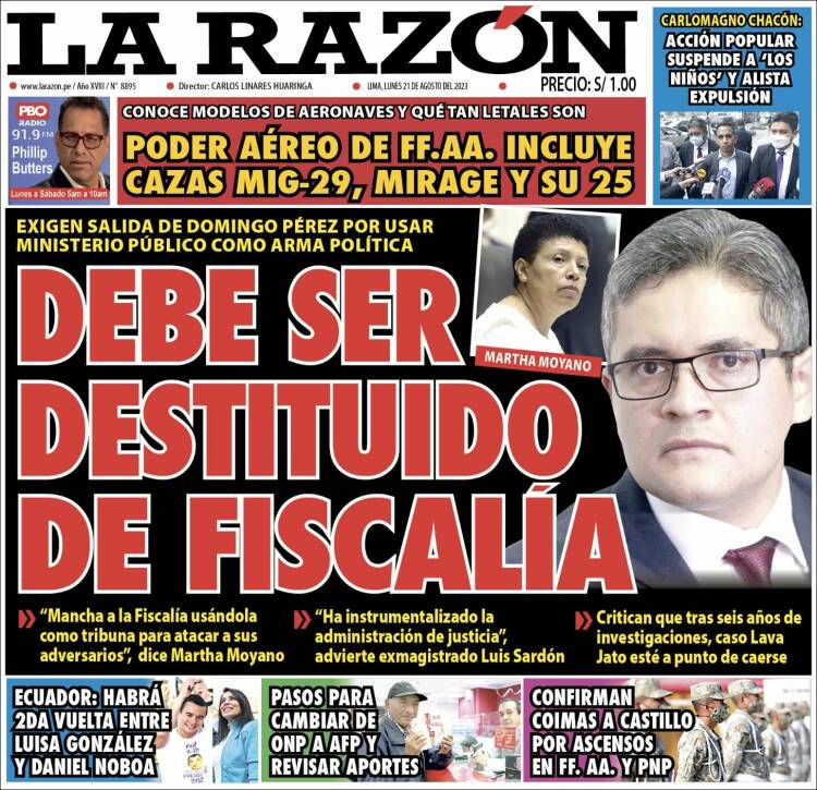 Portada de La Razón (Per&uacute;)