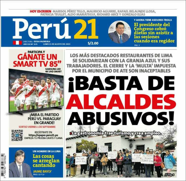 Portada de Perú 21 (Per&uacute;)