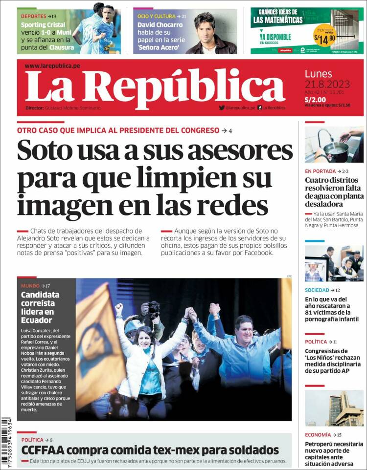 Portada de La Republica (Per&uacute;)