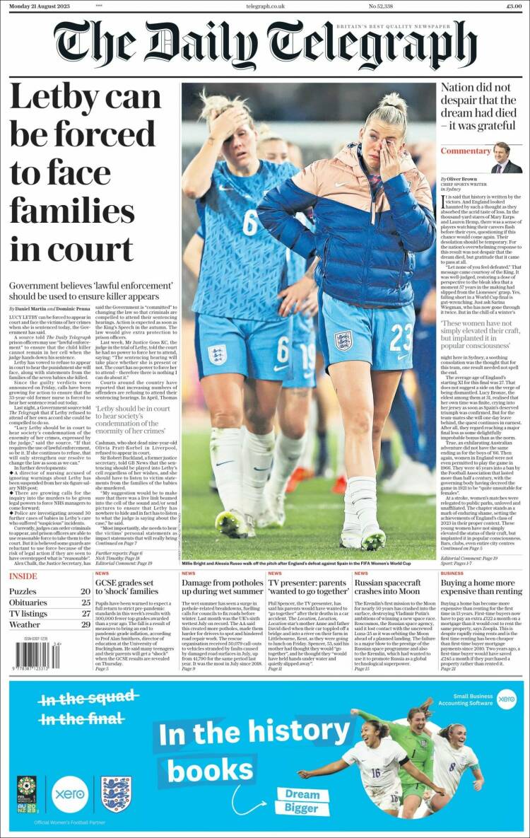 Portada de Daily Telegraph (Reino Unido)