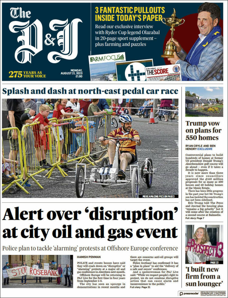 Portada de The Press and Journal (Reino Unido)