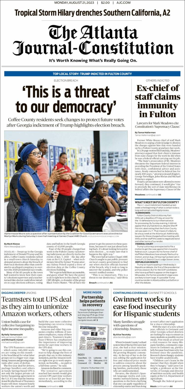 Portada de The Atlanta Journal-Constitution (USA)