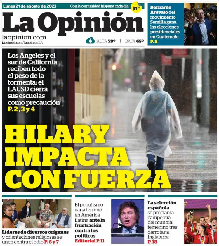 Portada de La Opinión (USA)