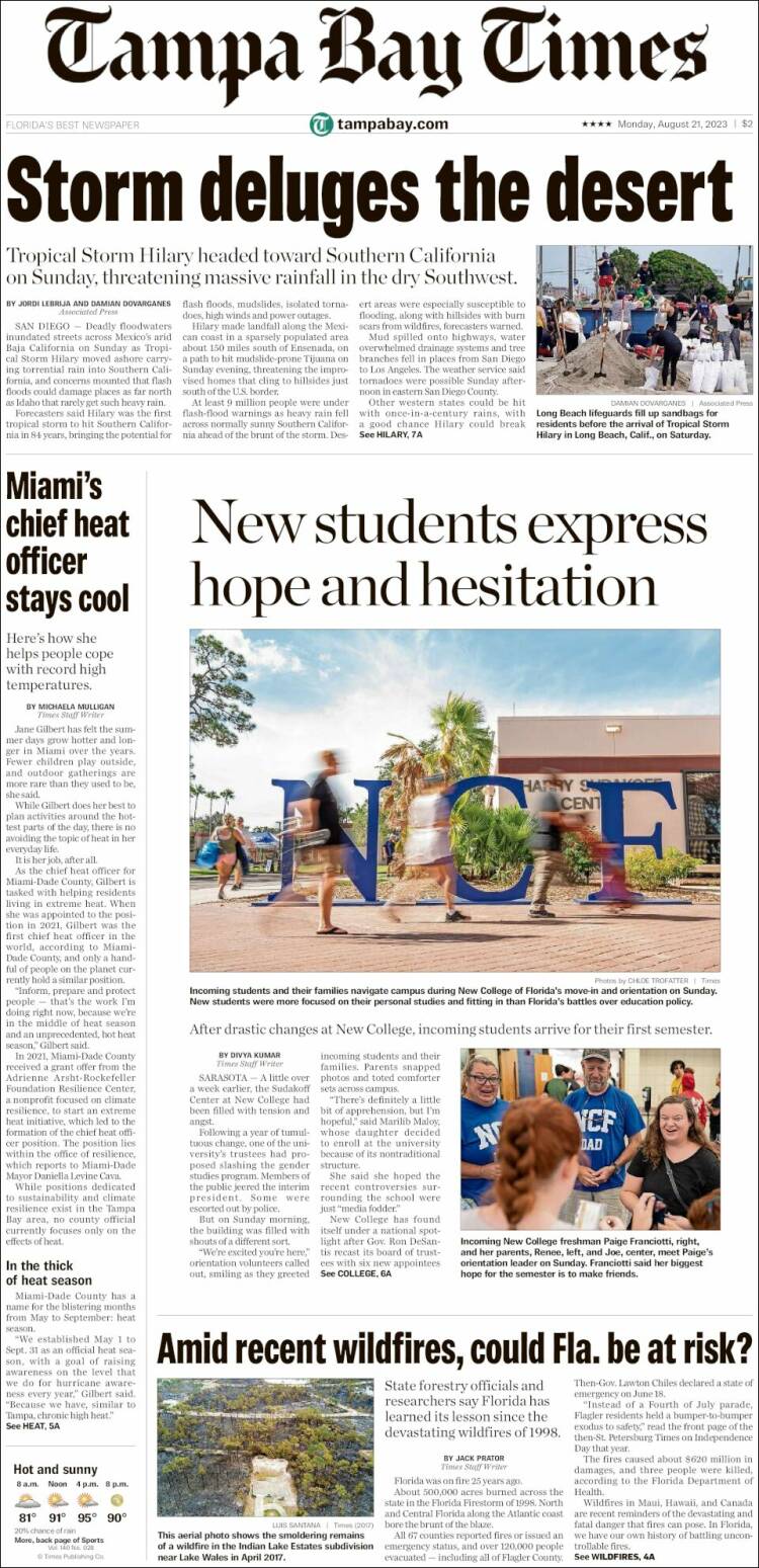 Portada de Tampa Bay Times (USA)