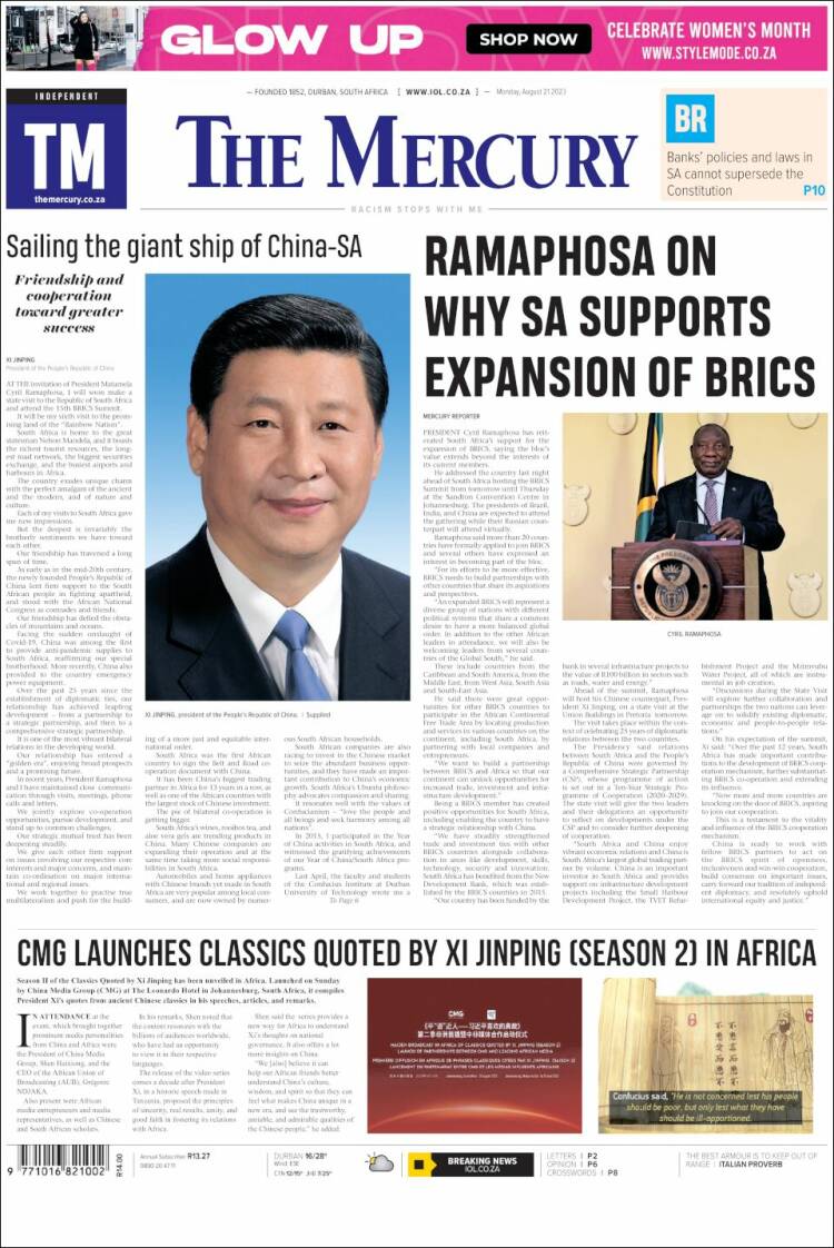 Portada de The Mercury (Sud&aacute;frica)