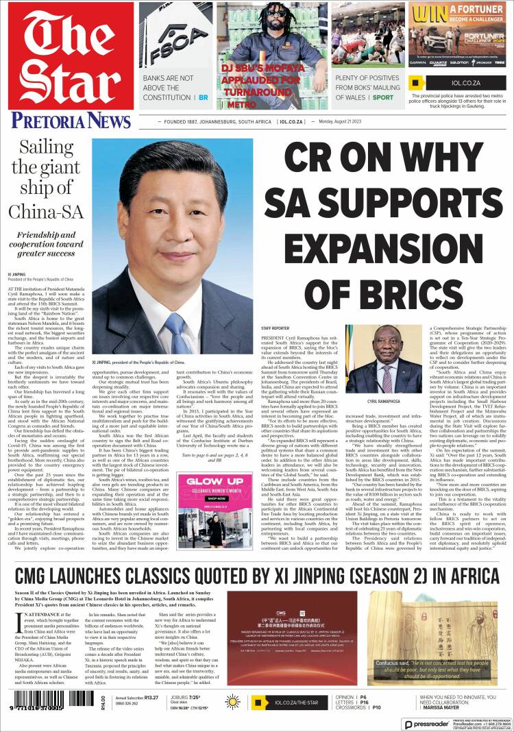 Portada de The Star (Sud&aacute;frica)