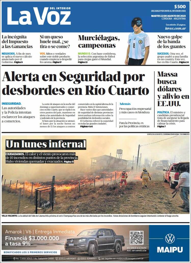 Portada de La Voz del Interior (Argentina)
