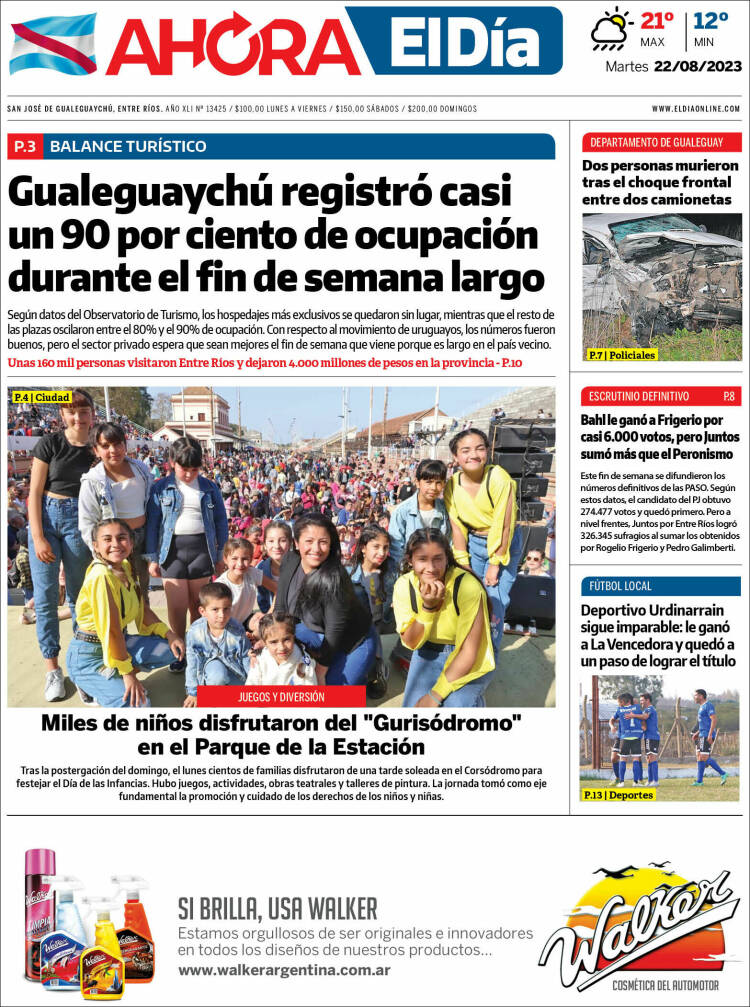 Portada de El Día de Gualeguaychú (Argentina)