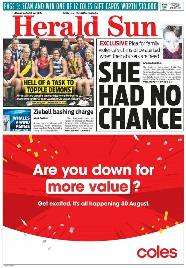 Portada de Herald Sun (Australia)