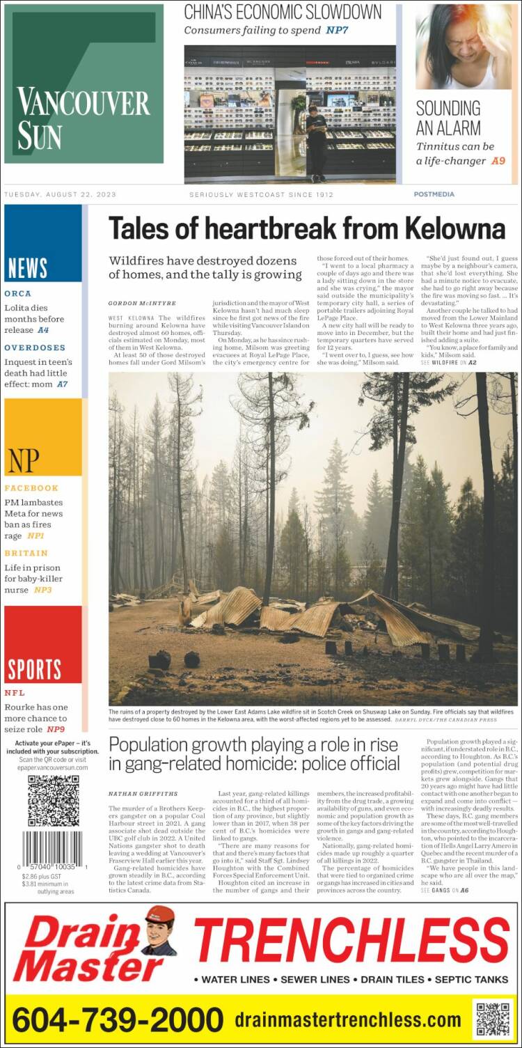 Portada de The Vancouver Sun (Canadá)