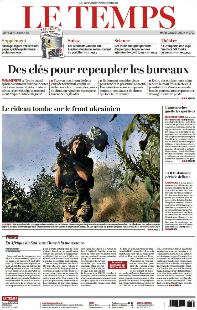 Portada de Le Matin (Suiza)