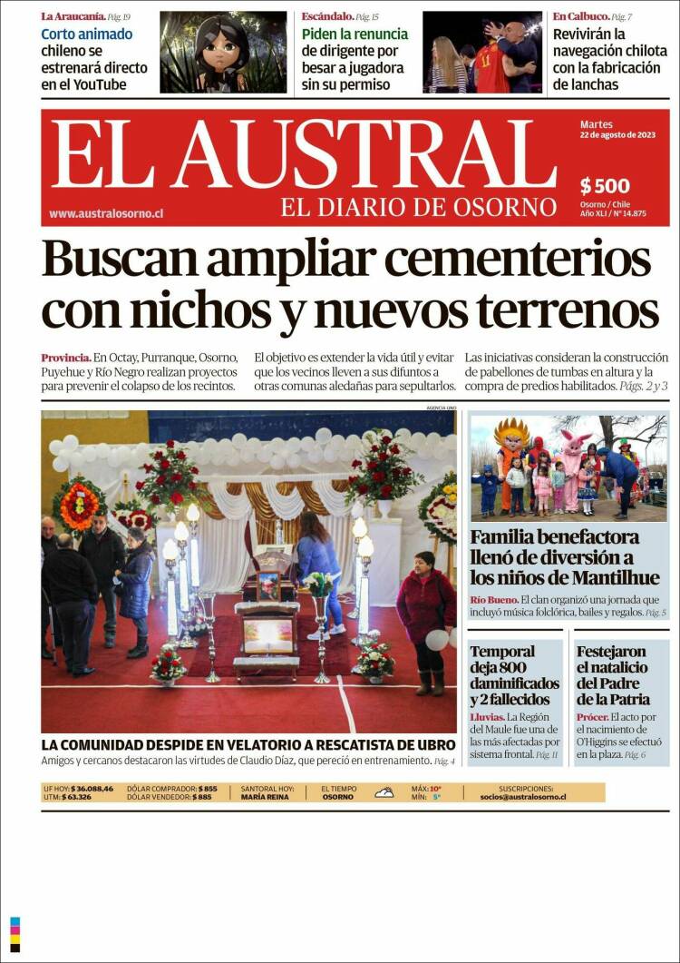 Portada de El Austral de Osorno (Chile)