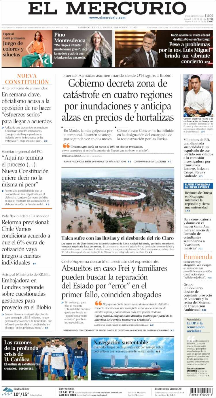 Portada de El Mercurio (Chile)