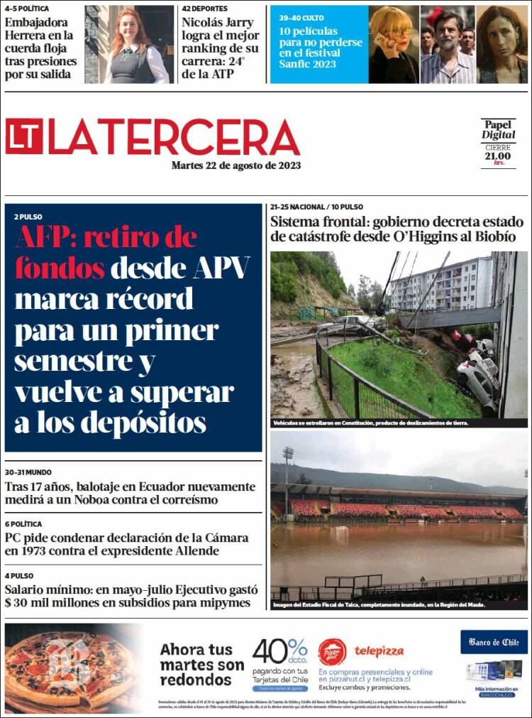 Portada de La Tercera (Chile)