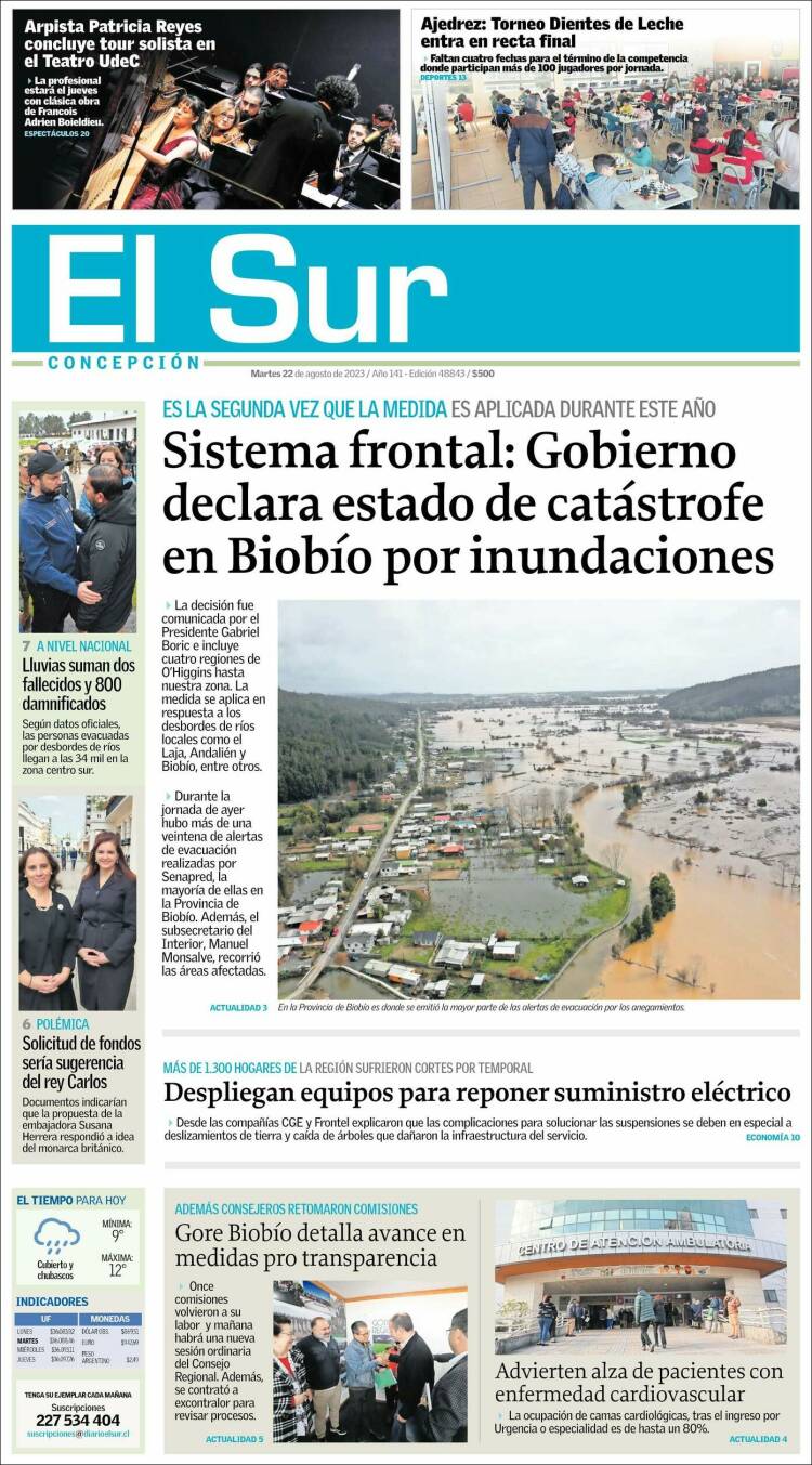 Portada de El Sur (Chile)