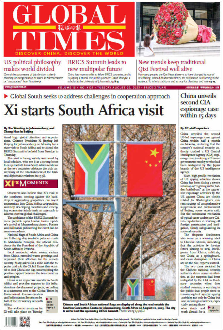 Portada de The Global Times (China)