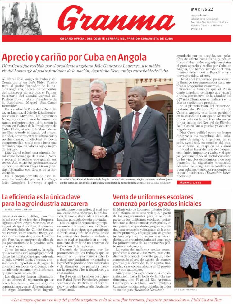 Portada de Granma (Cuba)