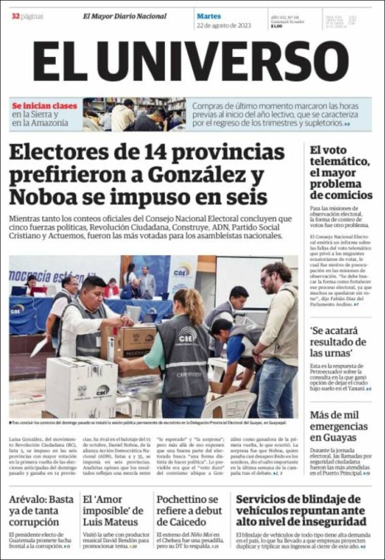 Portada de El Universo - Ecuador (Ecuador)
