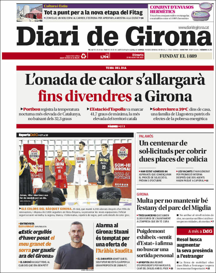 Portada de Diari de Girona (España)