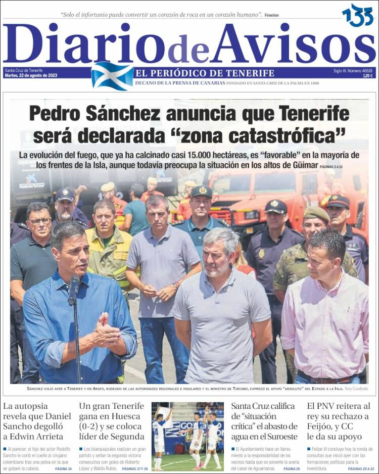 Portada de Diarios de Avisos (España)