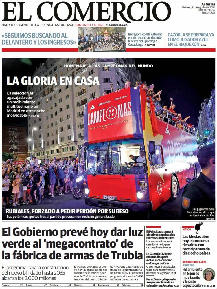 Portada de El Comercio (España)