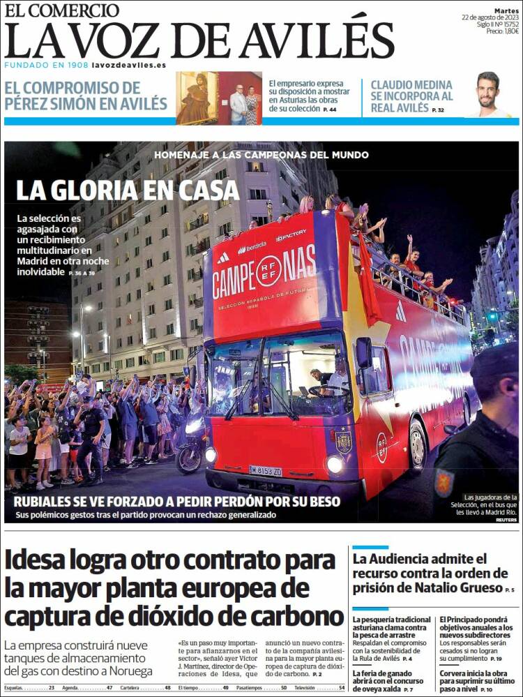Portada de El Comercio - Avilés (España)