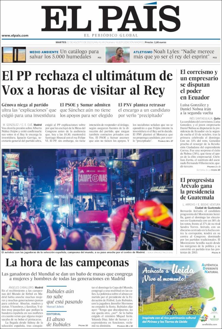 Portada de El País (España)