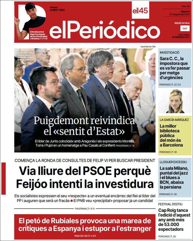 Portada de El Periódico de Catalunya (España)
