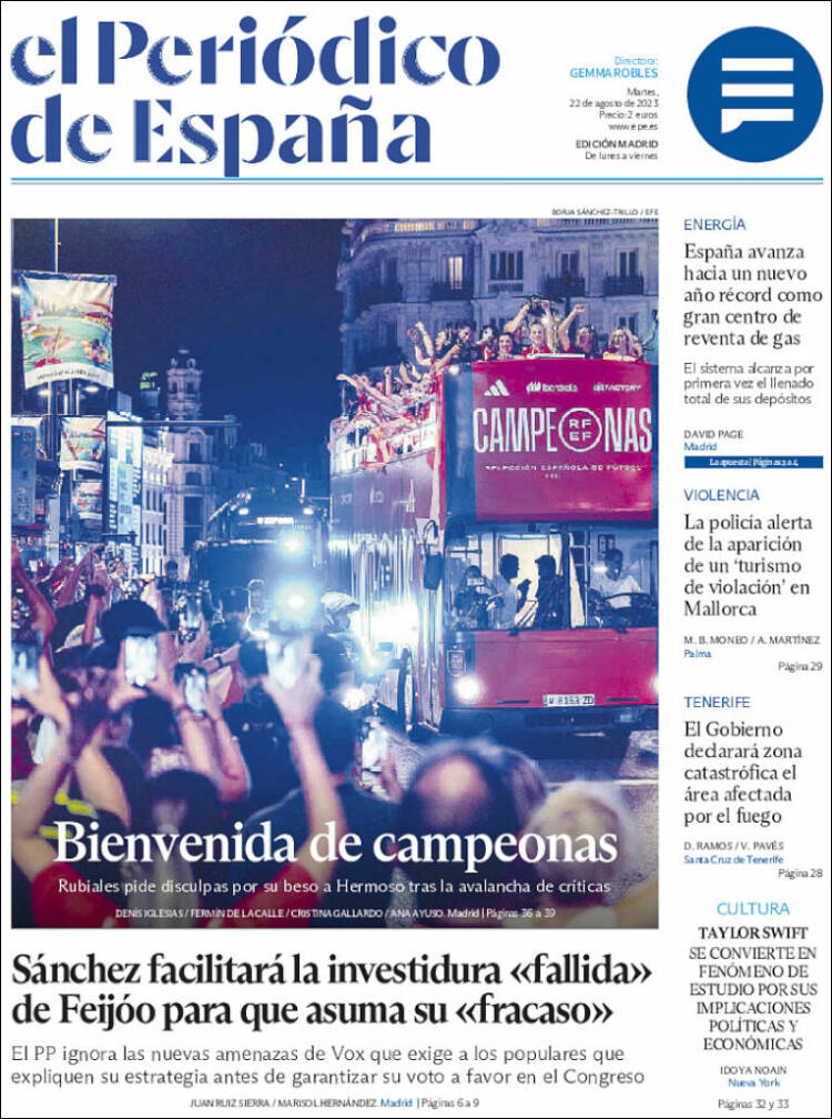 Portada de El Periódico de España (España)