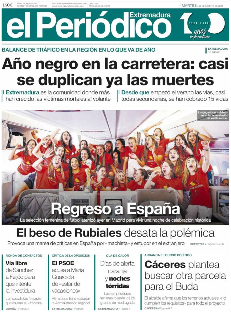 Portada de El Periódico de Extremadura (España)