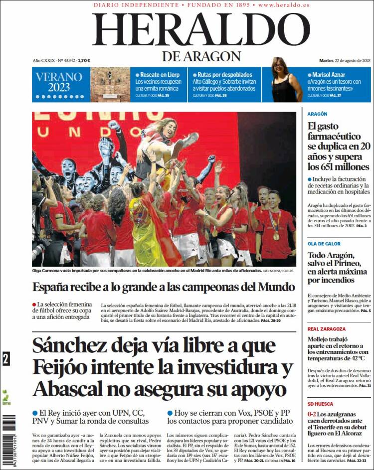 Portada de Heraldo de Aragón (España)