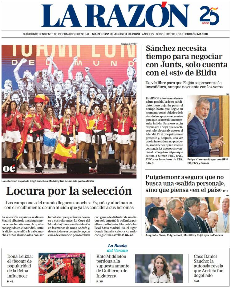 Portada de La Razón (España)