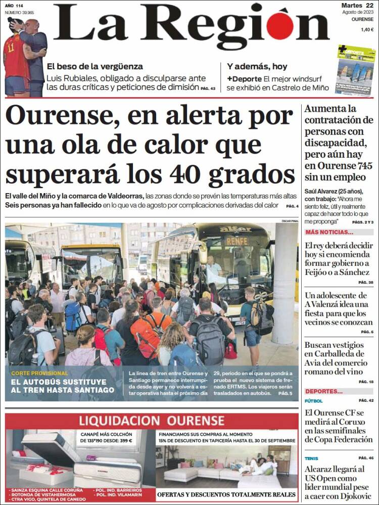 Portada de La Región de Ourense (España)
