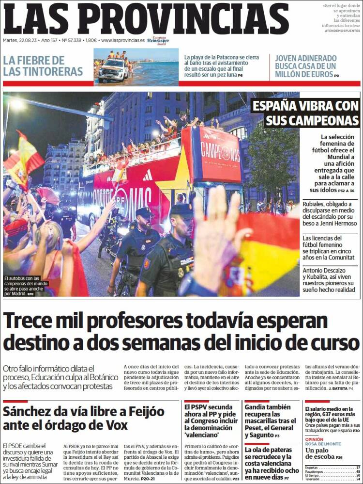 Portada de Las Provincias (España)