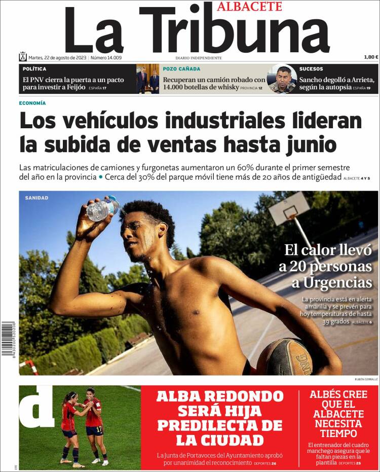 Portada de La Tribuna de Albacete (España)