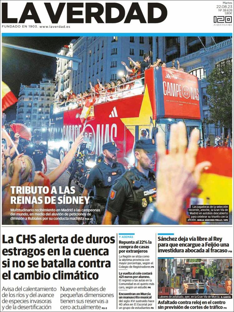 Portada de La Verdad de Murcia (España)