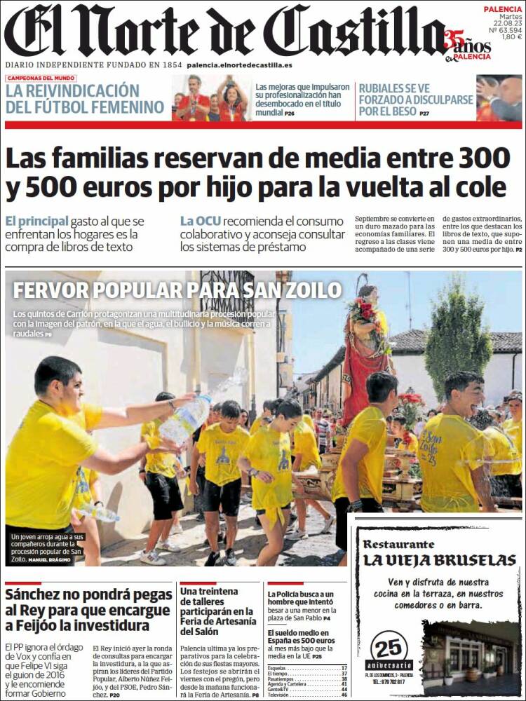 Portada de Norte de Castilla - Palencia (España)