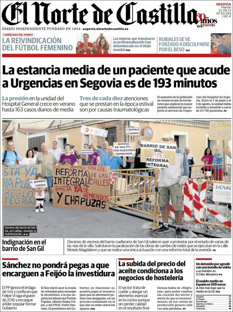 Portada de Norte de Castilla - Segovia (España)