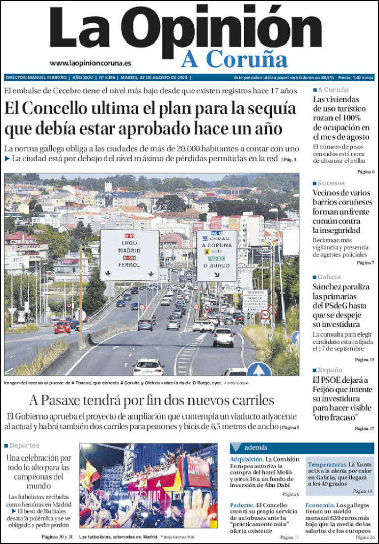Portada de La Opinión de A Coruña (España)