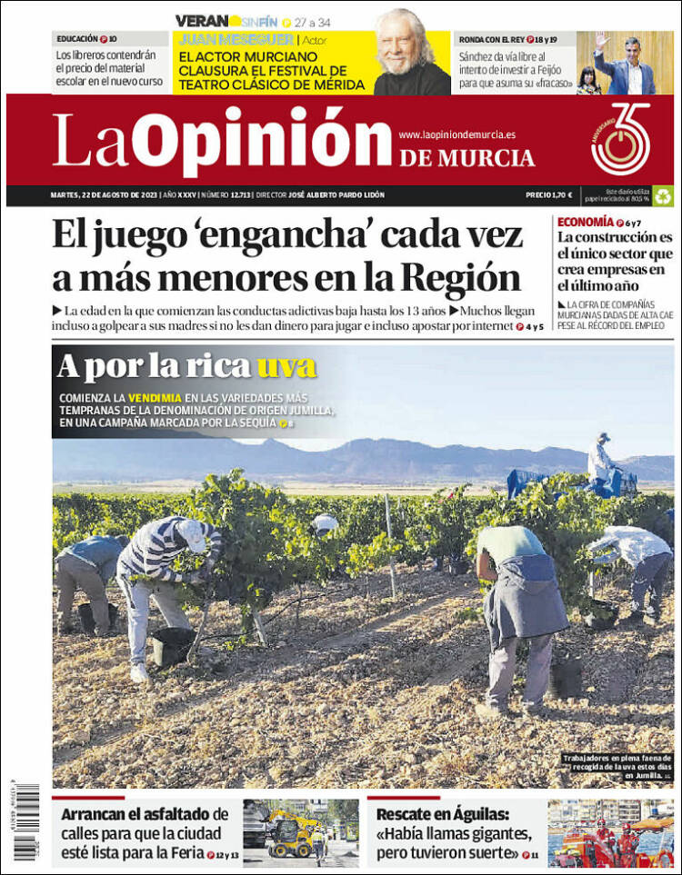 Portada de La Opinión de Murcia (España)