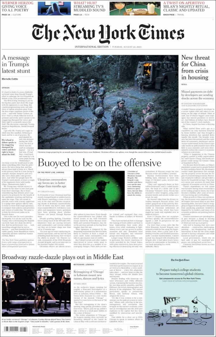 Portada de International New York Times (Europa)