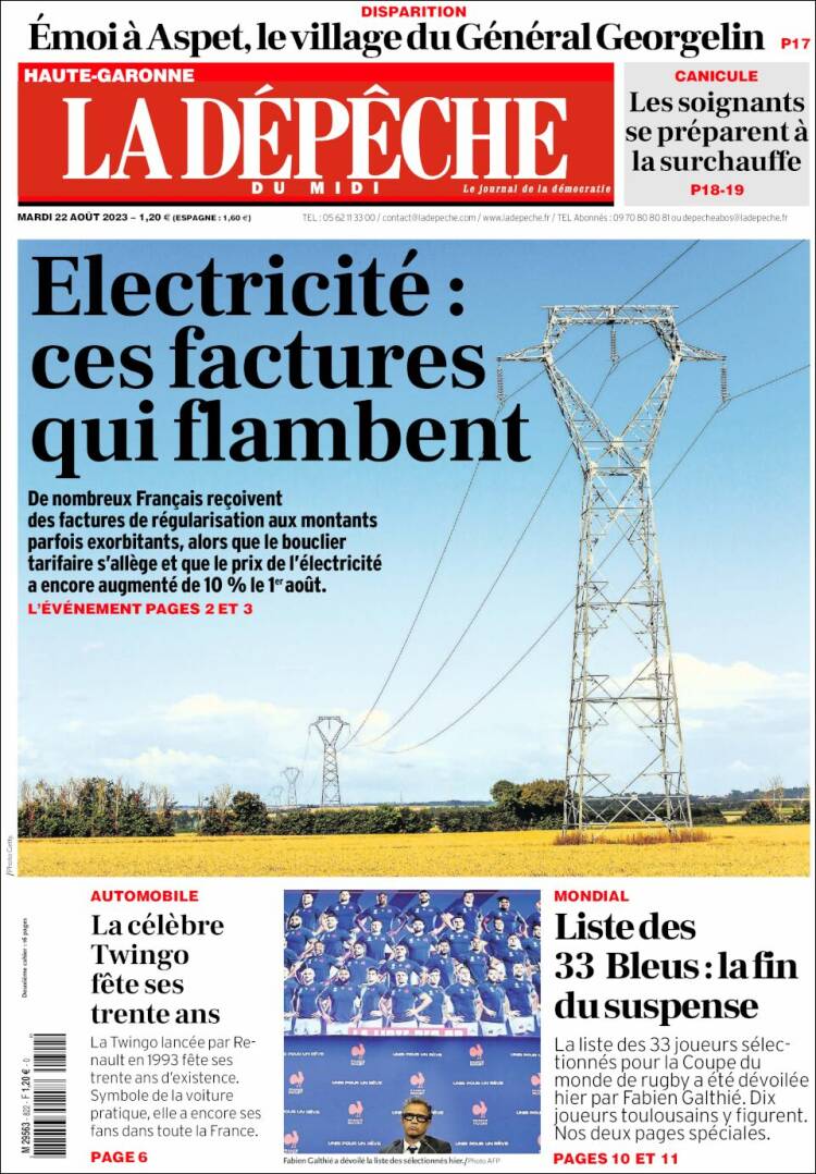 Portada de La Dépêche du Midi (Francia)