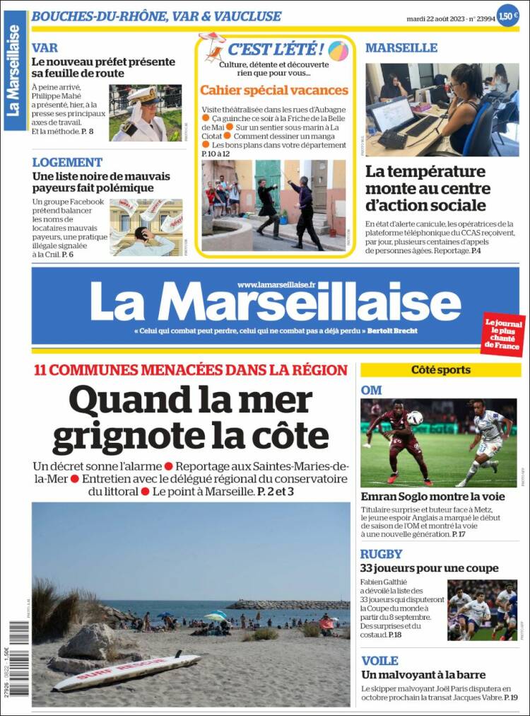 Portada de La Marseillaise (Francia)