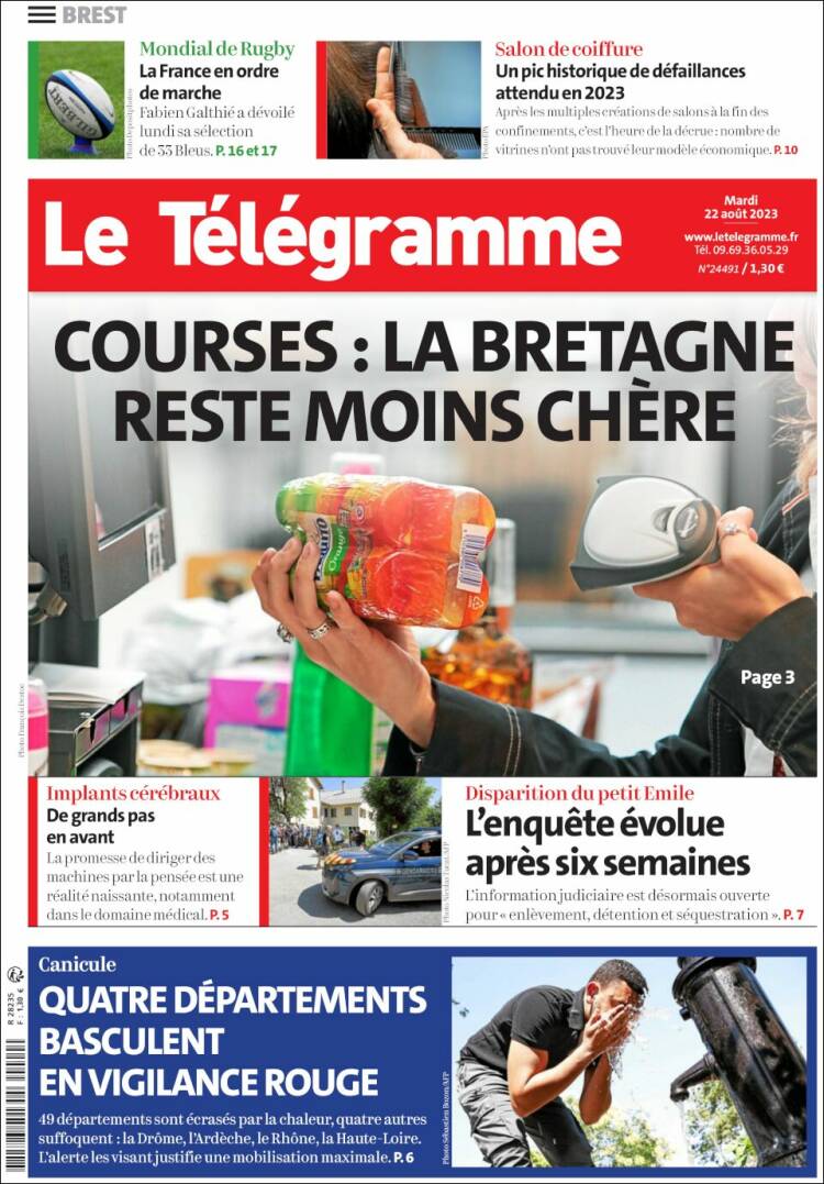 Portada de Télégramme (Francia)