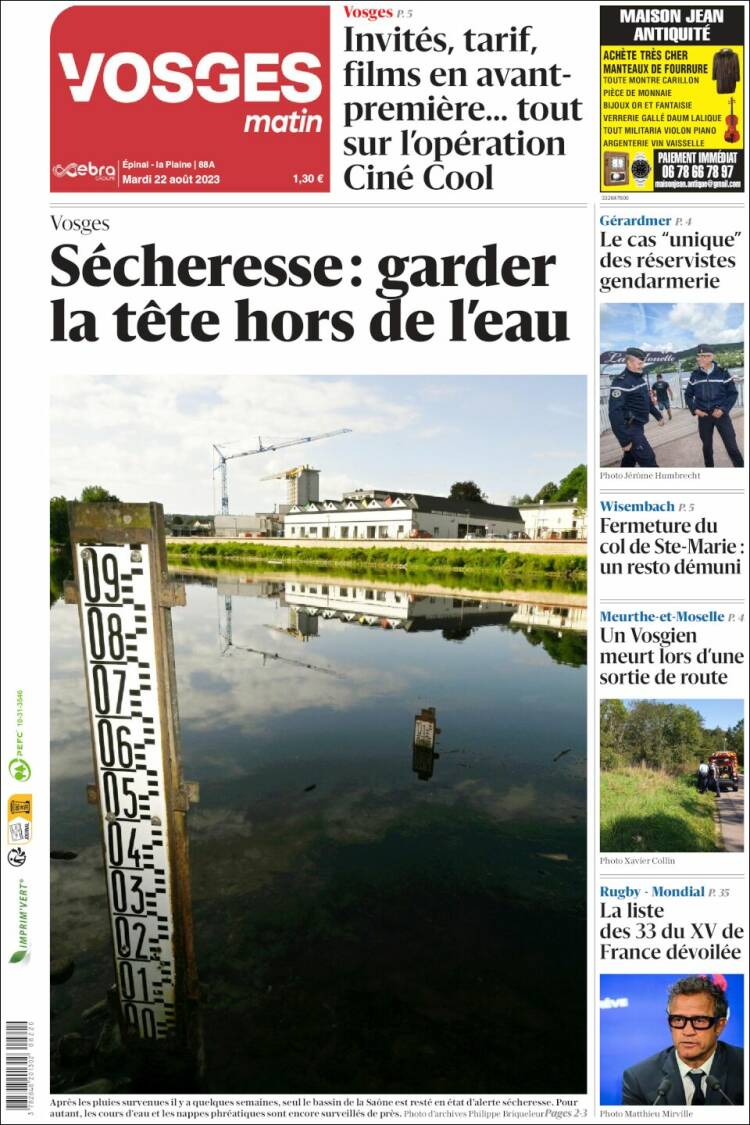 Portada de Vosges Matin (Francia)